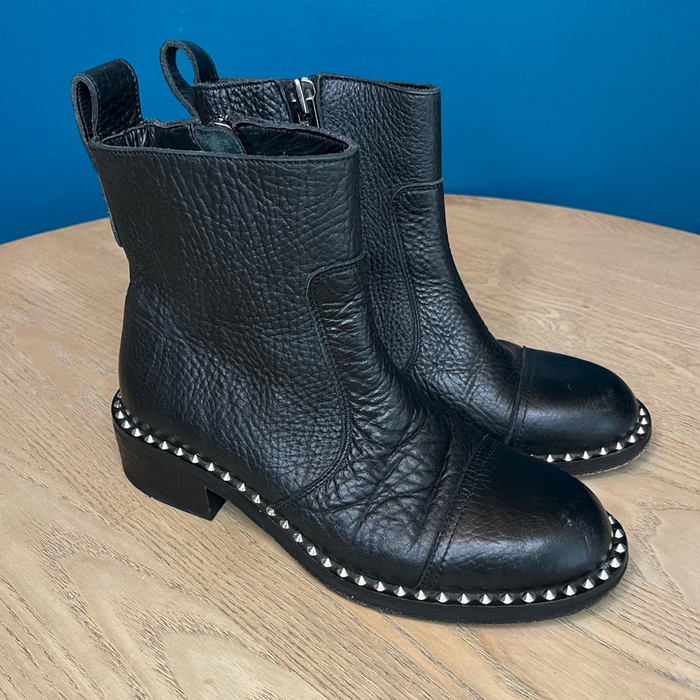 Zadig & Voltaire Empress Clous Round Toe Leather Black Studded Boots Size 37